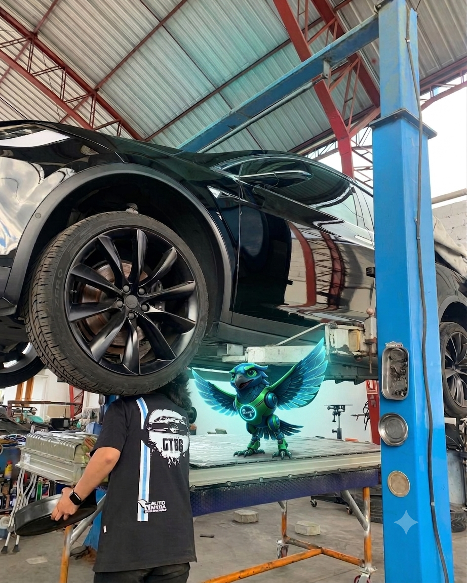 Volt en el taller, sobre el elevador junto a un auto